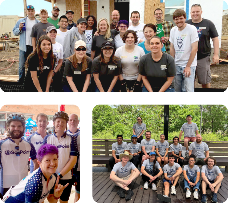 Los miembros del equipo Sailpoint posan para una foto de grupo durante una actividad de voluntariado